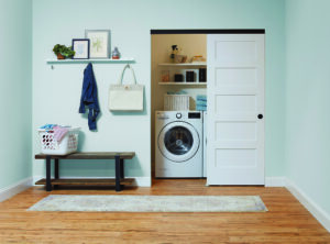 Laundry room with sliding bypass doors