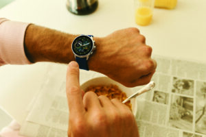 Man Pointing to watch on wrist